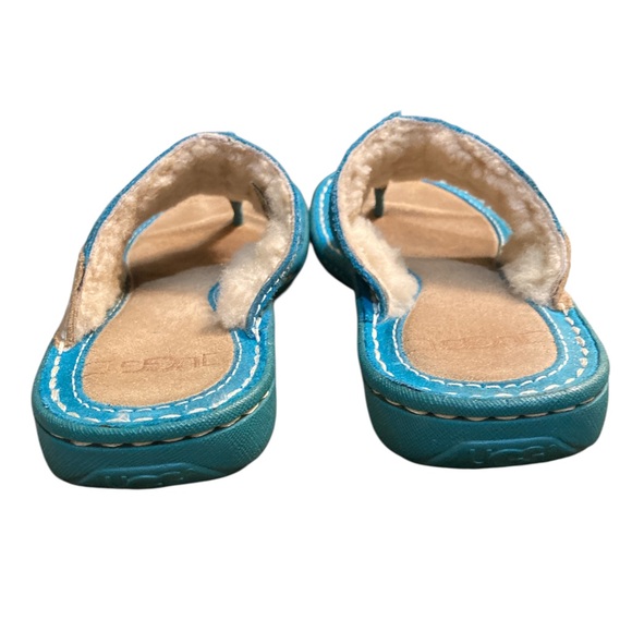 UGG Layback Suede Shearling Thong Flip Flops in Turquoise Size 4 EUC - Picture 6 of 9
